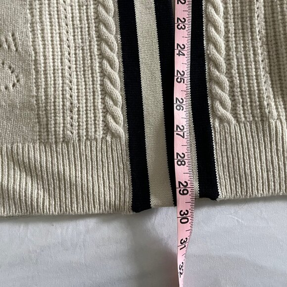 Sandro Pointelle Cardigan Oversized Ivory Navy Blue Gold Closure XL (4) - Picture 5 of 6